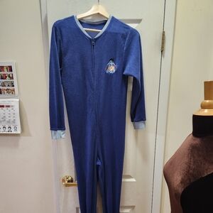 DISNEY EEYORE Official Adult One Piece Footed Sleepwear/Pajama Blue - size small